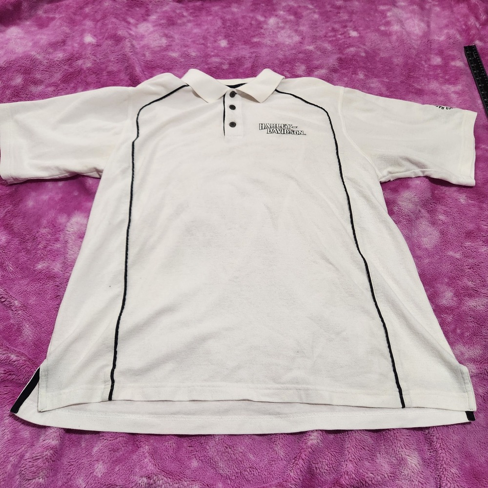 Harley-Davidson Polo Shirt‎ Men's Large Redwood Eureka CA White Black Trim